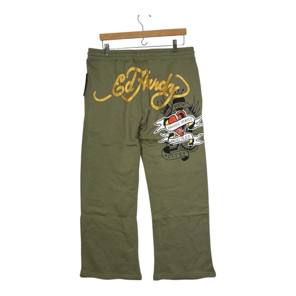 Ed Hardy Pants - ED HARDY Broken Hearts Wide Leg Flared Leg Sweat Pants Size XL